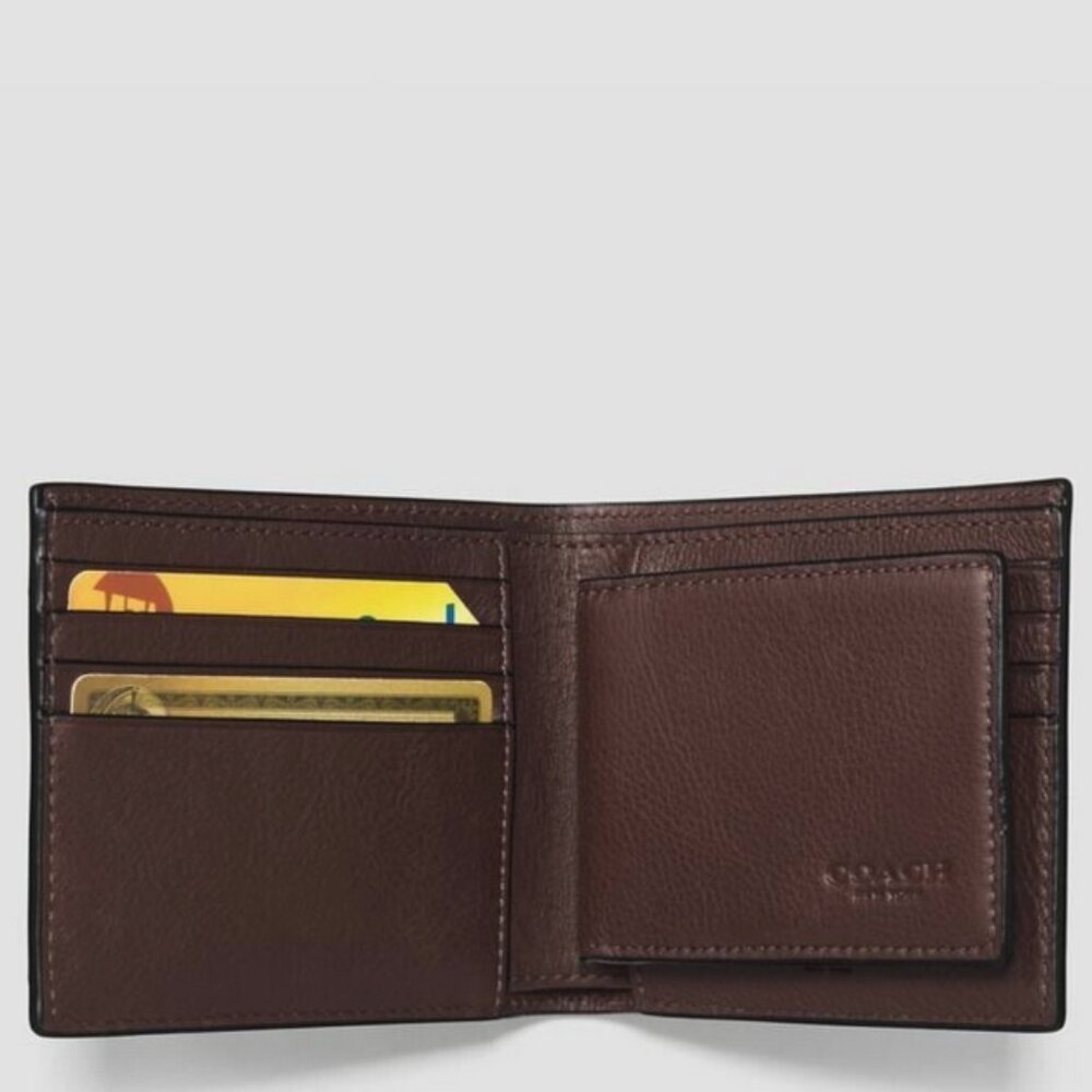 Coach 3 in 1 Compact ID Wallet F74991 Mahogany Sport Calf Leather $178 - Picture 9 of 9